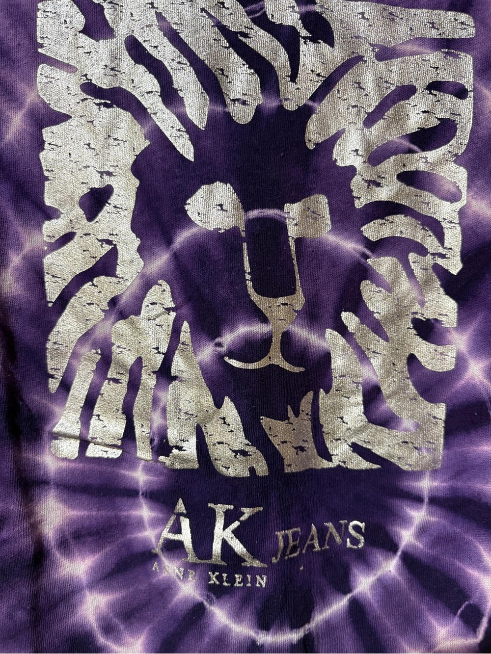 Anne Klein Purple Tie-Dye Tee with Silver Lion Graphic
